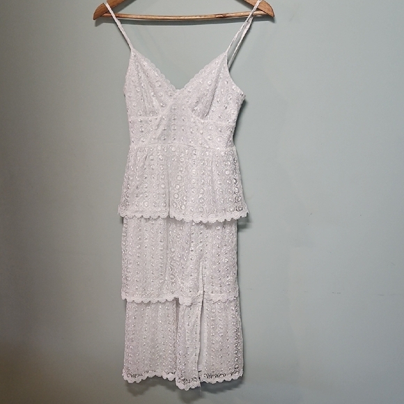 Lulu's White Lace Tiered Midi Dress - Picture 1 of 5
